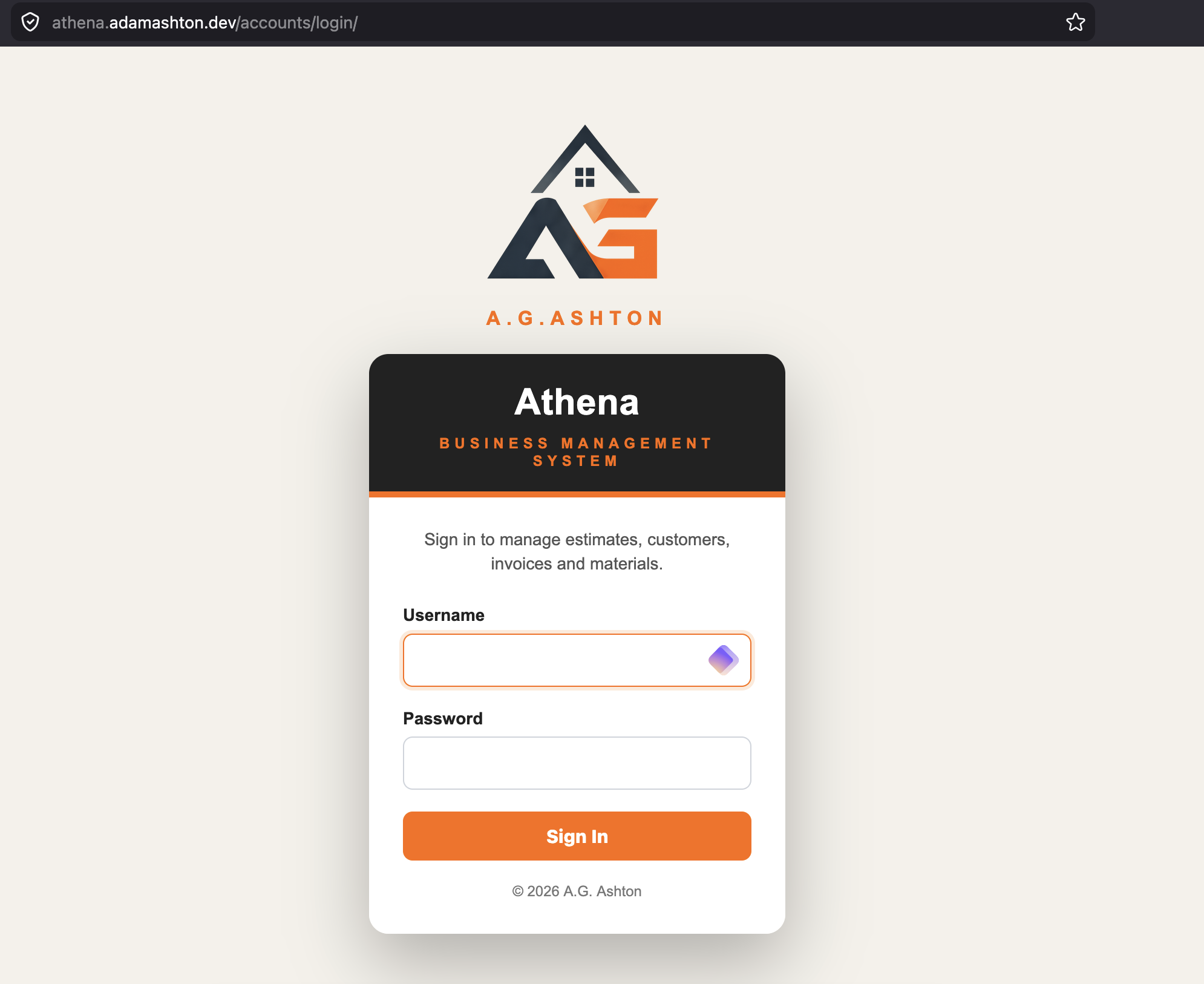 Athena login screen